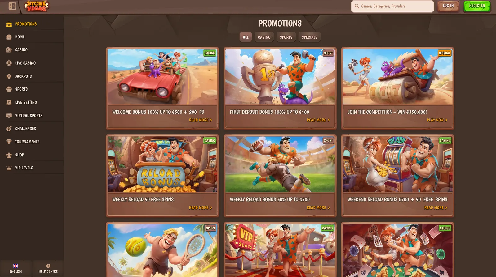 Přehled promočních nabídek a bonusů na oficiální stránce online kasina Stonevegas